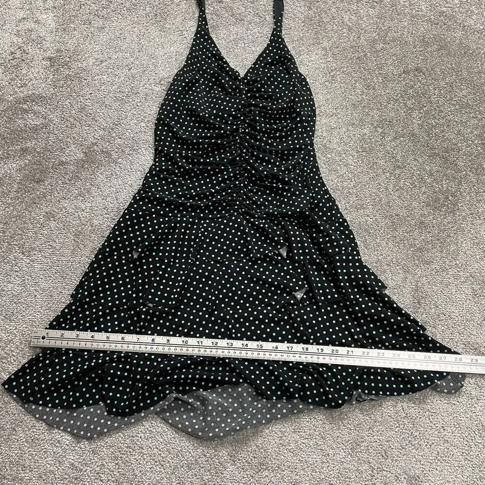 AGB Dress Womens 12 Black Polka Polyester Short Halter Backless Stretch A Line